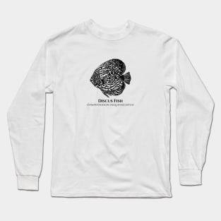 Discus Fish with Common and Latin Names - black and white Long Sleeve T-Shirt